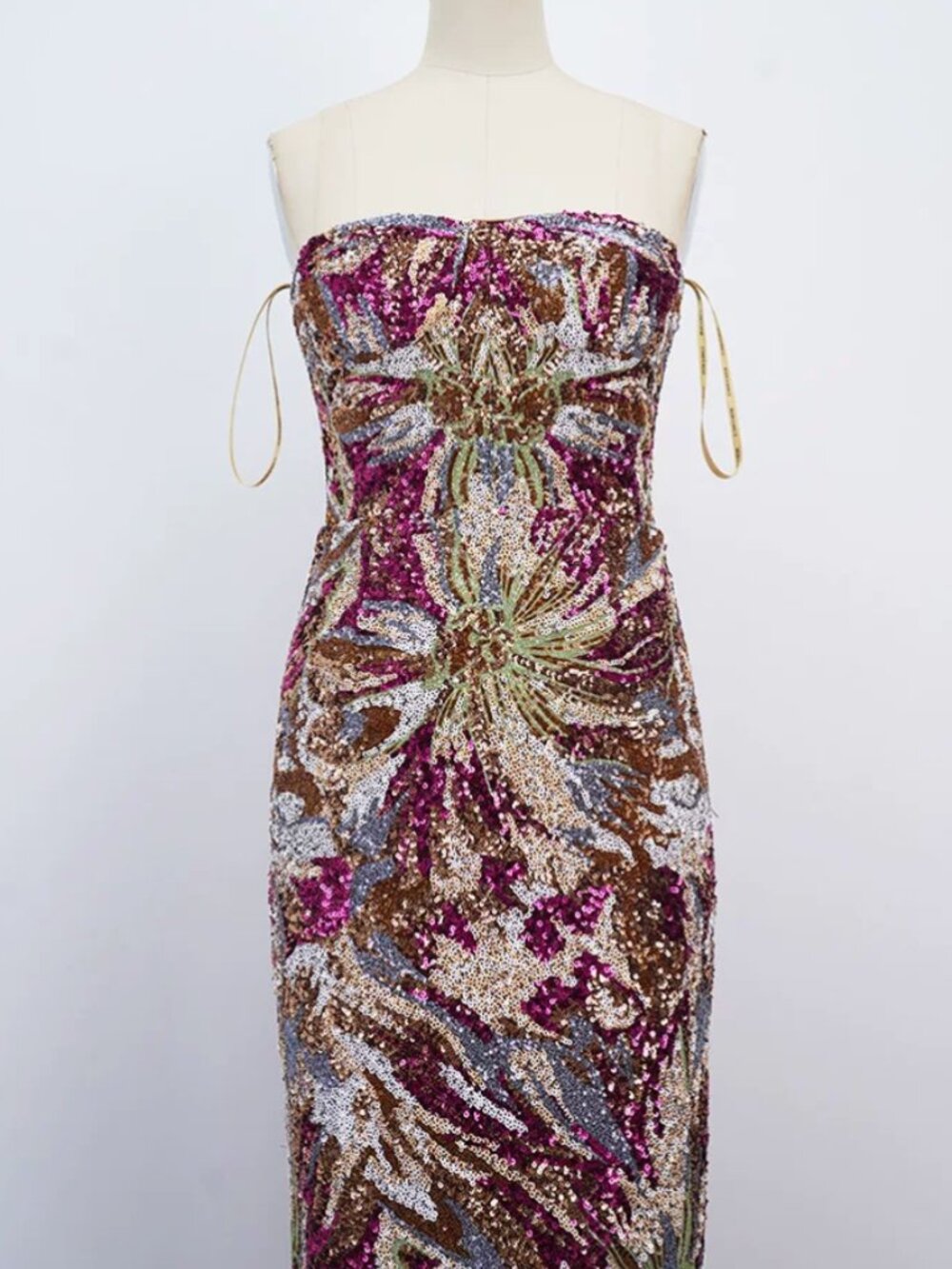 Bronx and Banco Sequin Dahlia Maxi Dress XS/S/M Red Strapless Stretch - Picture 9 of 12